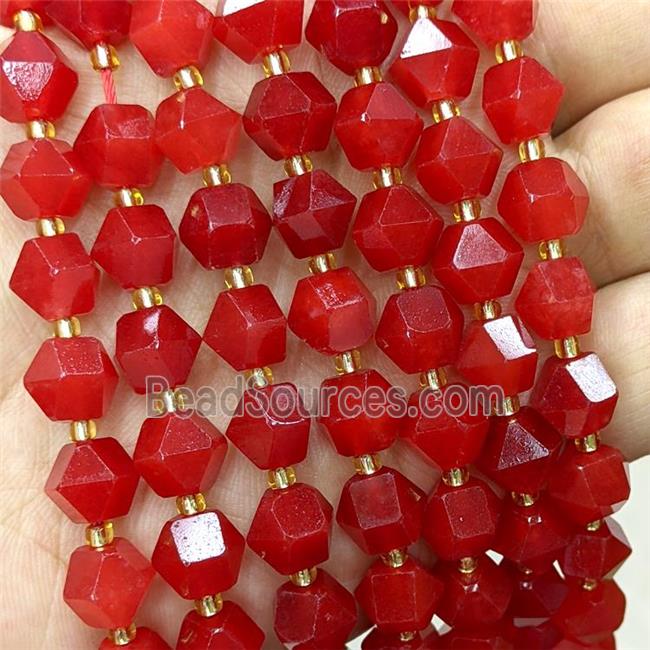 Red Dye Jade Beads Cut Bicone