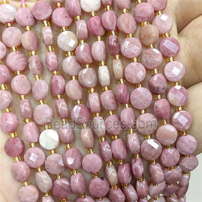 Natural Pink Wood Lace Jasper Beads Faceted Coin