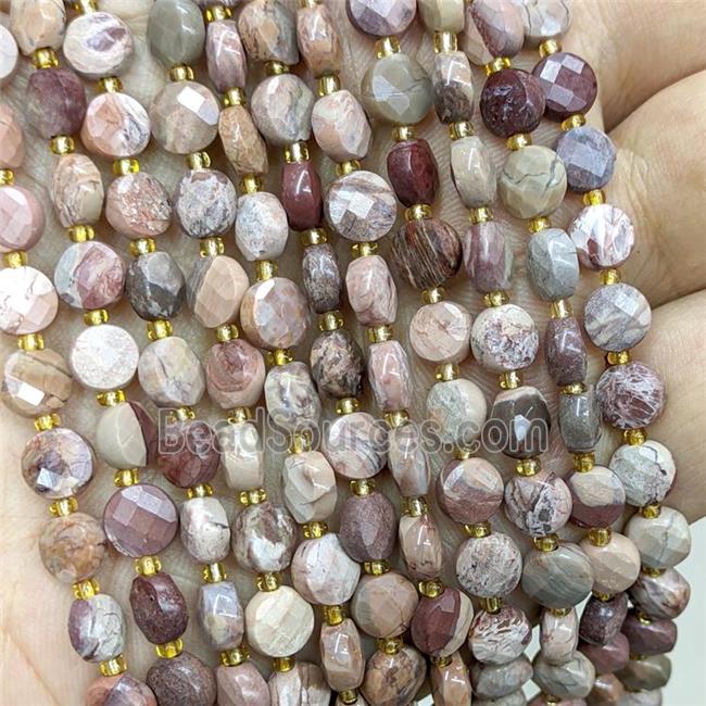 Pink Bloodstone Beads Faceted Coin