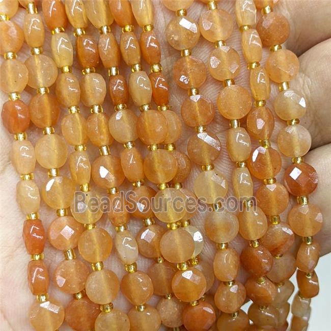 Natural Red Aventurine Beads Faceted Coin