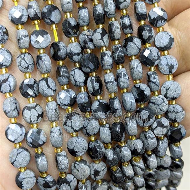 Natural Black Snowflake Jasper Beads Faceted Coin