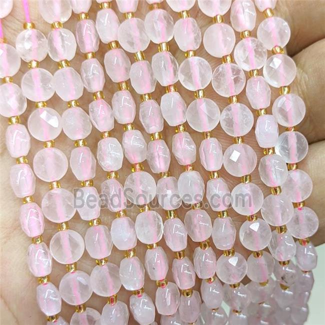 Natural Pink Rose Quartz Beads Faceted Coin