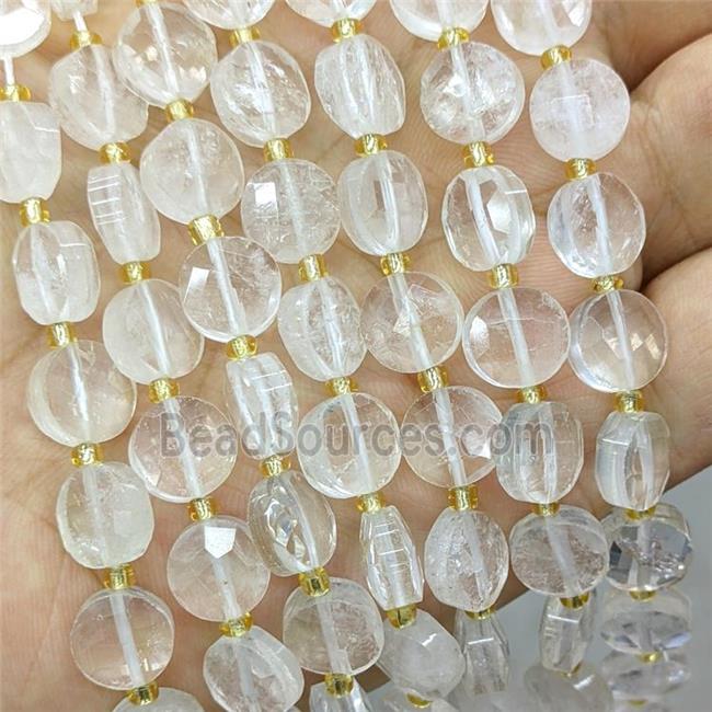 Natural Clear Quartz Beads Faceted Coin