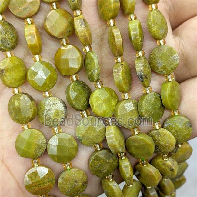 Natural Green Opal Beads Faceted Coin