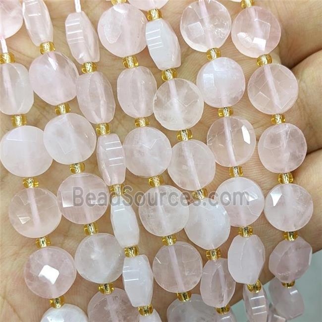 Natural Pink Rose Quartz Beads Faceted Coin