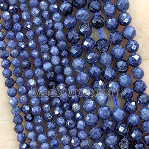 Natural Sapphire Beads Pony Darkblue Faceted Round