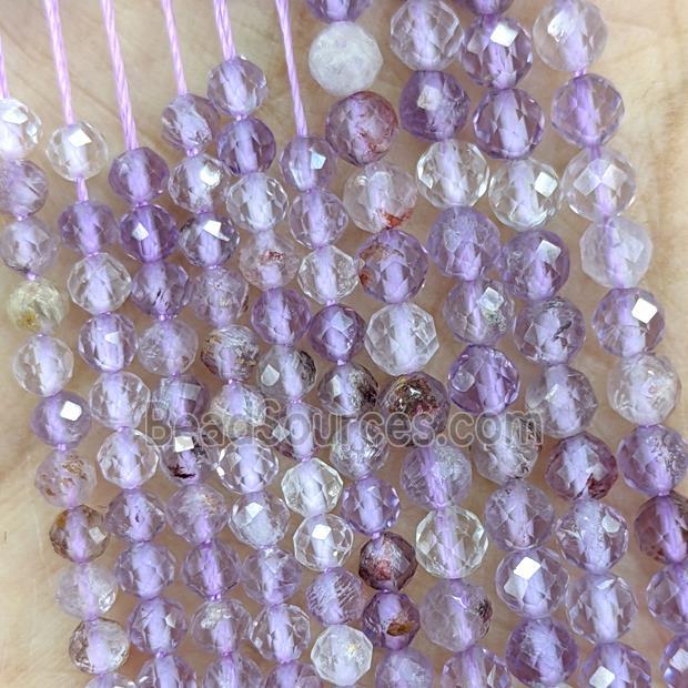 Natural Purple Phantom Quartz Beads Faceted Round