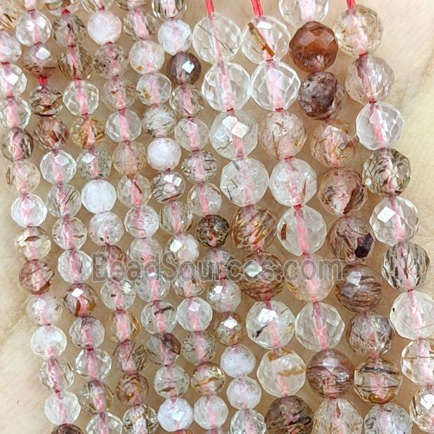 Natural Red Rutilated Quartz Beads Faceted Round Pony