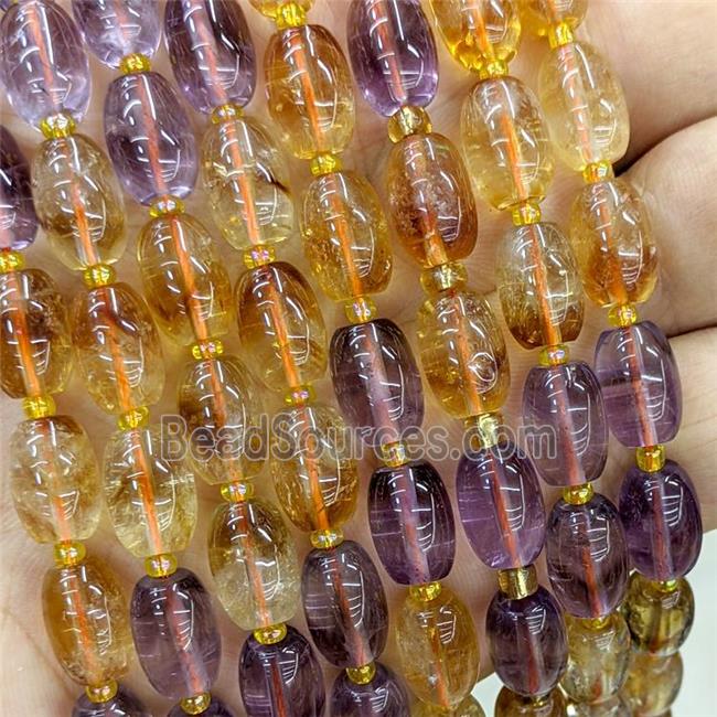 Natural Citrine And Amethyst Barrel Beads