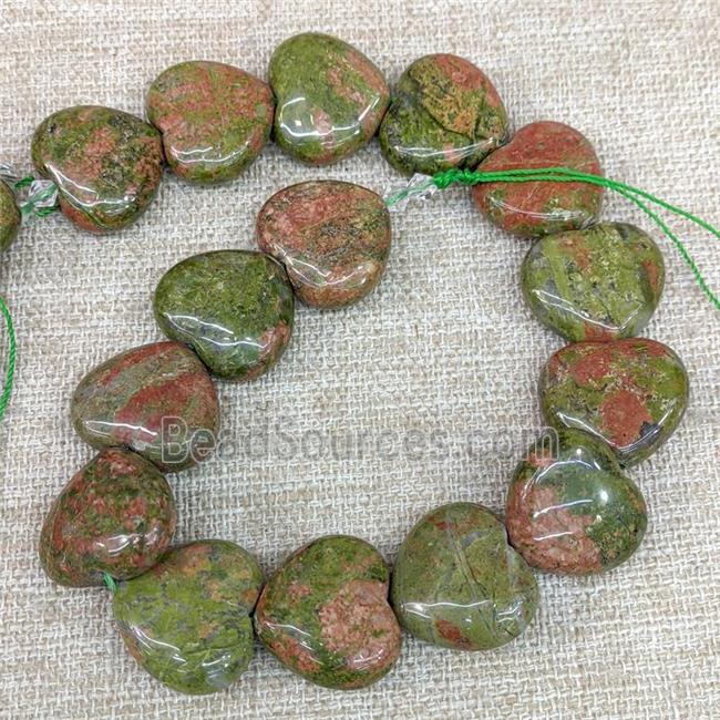 Natural Unakite Heart Beads