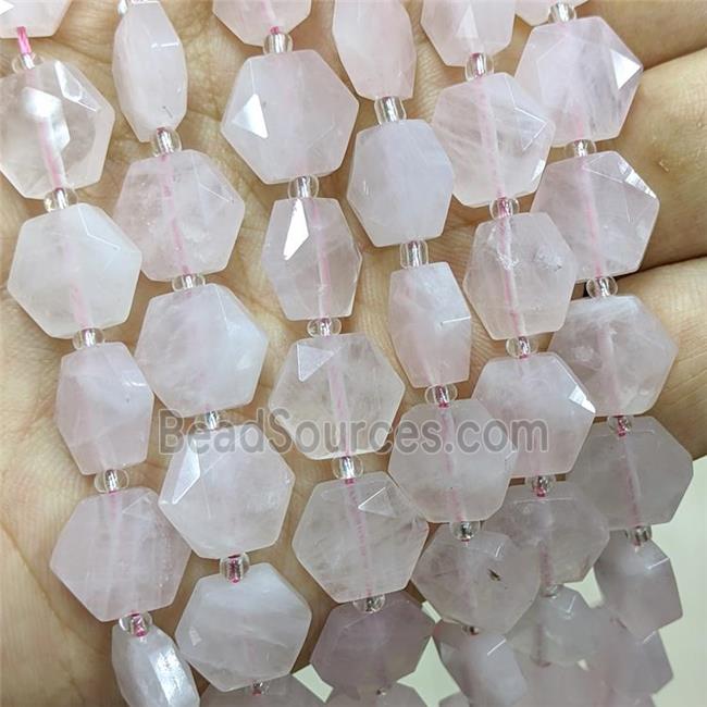 Natural Pink Rose Quartz Hexagon Beads