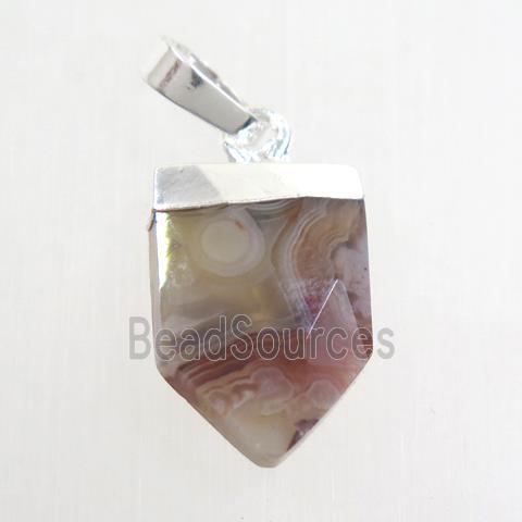 botsawan agate pendant, faceted arrowhead, silver plated