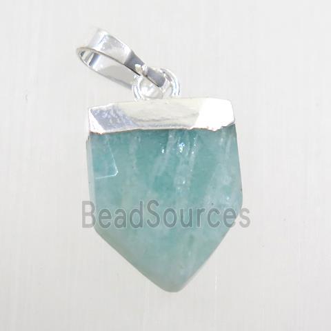 blue Amazonite pendant, faceted arrowhead, silver plated