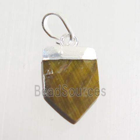 yellow Tiger eye stone arrowhead pendant, silver plated