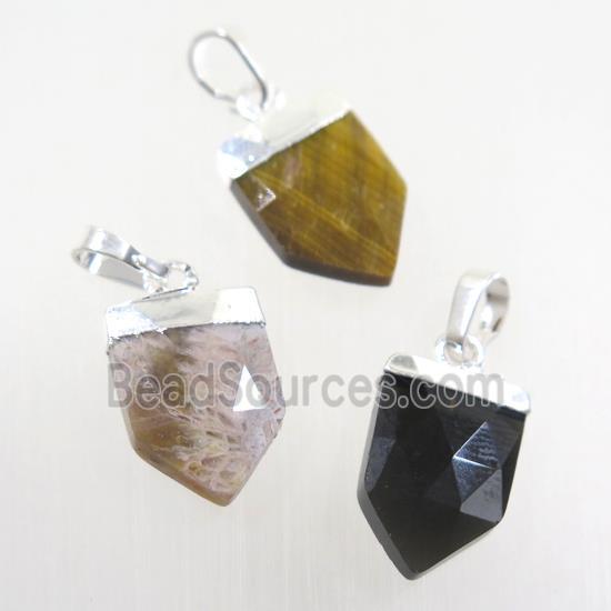 mix gemstone arrowhead pendant, silver plated