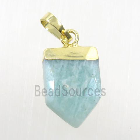 blue Amazonite pendant, faceted arrowhead, gold plated