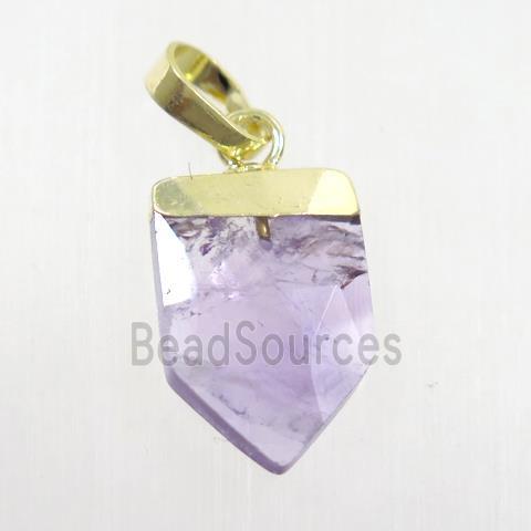 purple Amethyst pendant, faceted arrowhead, gold plated