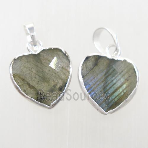 Labradorite heart pendant, silver plated