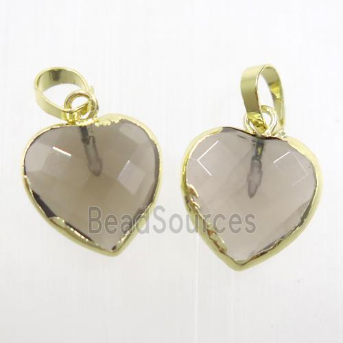 Smoky Quartz heart pendant, gold plated