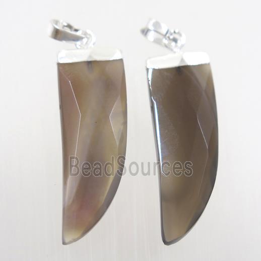 botswana agate horn pendant, silver plated