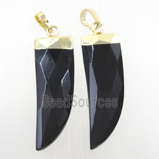 black onyx agate horn pendant, gold plated