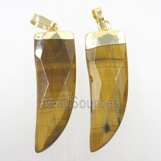 yellow Tiger eye stone horn pendant, gold plated