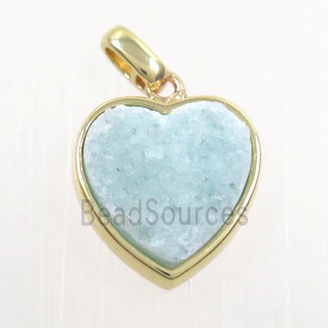 aqua druzy quartz heart pendant, gold plated