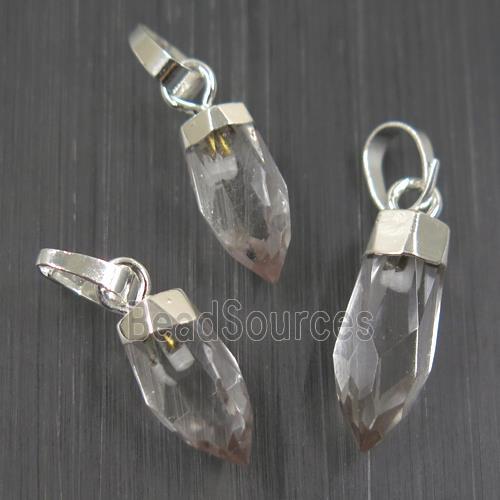 Quartz Crystal bullet pendant, silver plated