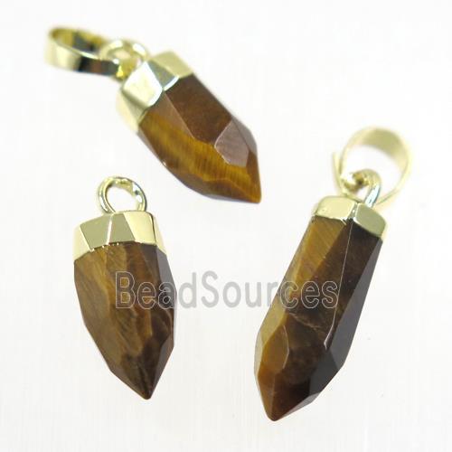 yellow Tiger eye stone pendant, faceted bullet, gold plated