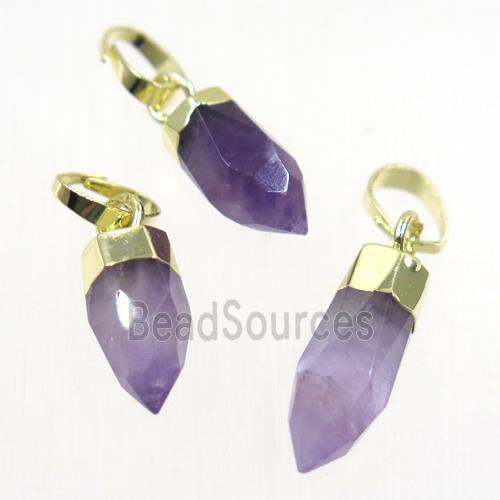 purple Amethyst pendant, faceted bullet, gold plated