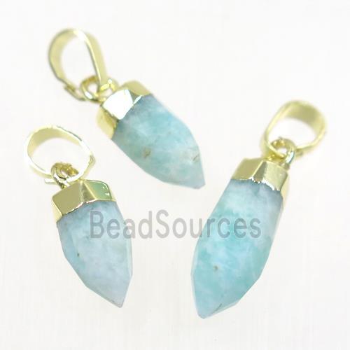 blue Amazonite pendant, faceted bullet, gold plated