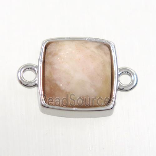 peach MoonStone connector, square, platinum plated