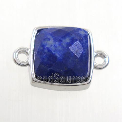 blue Lapis connector, square, platinum plated