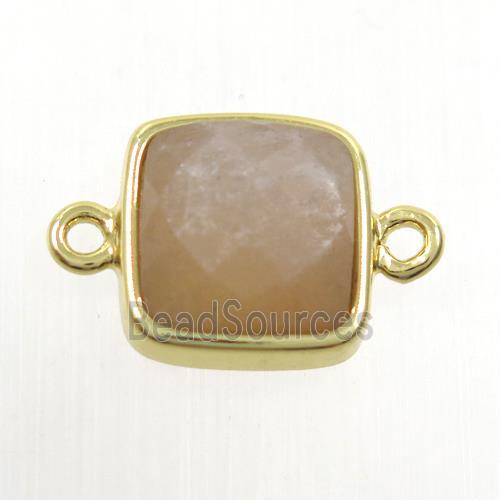 peach MoonStone connector, square, gold plated