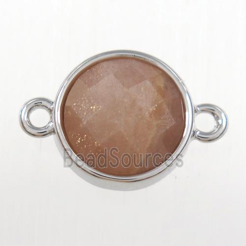 peach MoonStone circle connector, gold plated