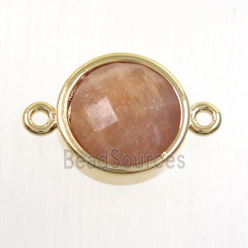 peach MoonStone circle connector, gold plated