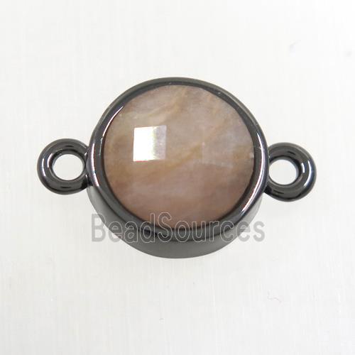 peach MoonStone circle connector, black plated