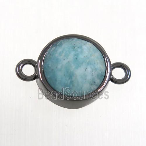 green Amazonite circle connector, black plated