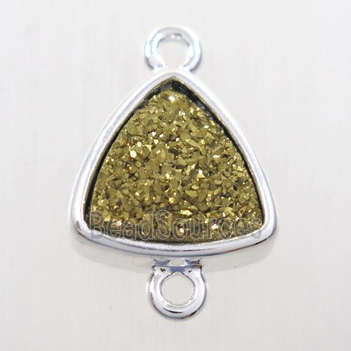 golden Druzy quartz triangle connector, platinum plated