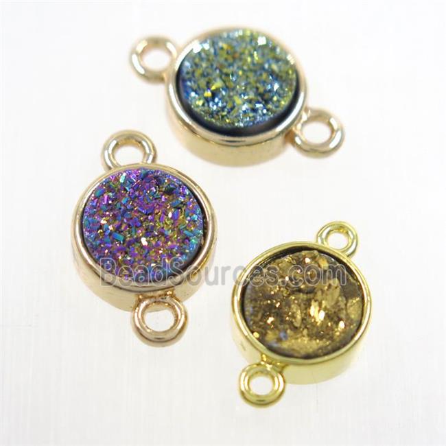 mix color Druzy agate connector, flat-round, gold plated