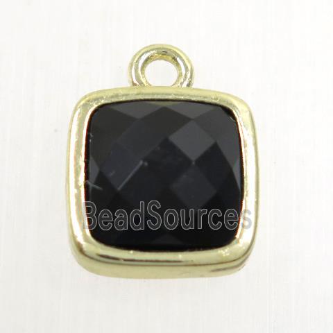 black Onyx agate pendant, square, gold plated