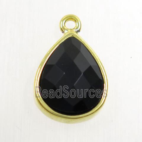 black onyx agate pendant, teardrop, gold plated