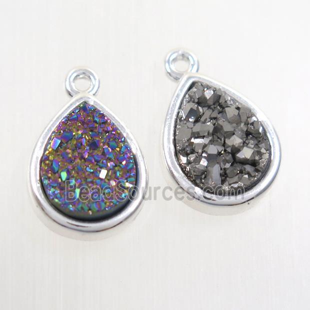 mix color Druzy agate pendant, teardrop, platinum plated