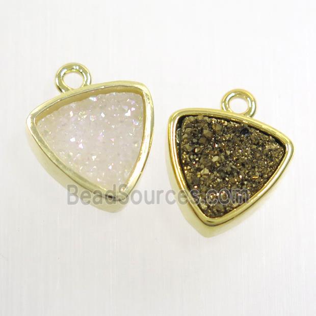 mix color Druzy agate pendant, triangle, gold plated