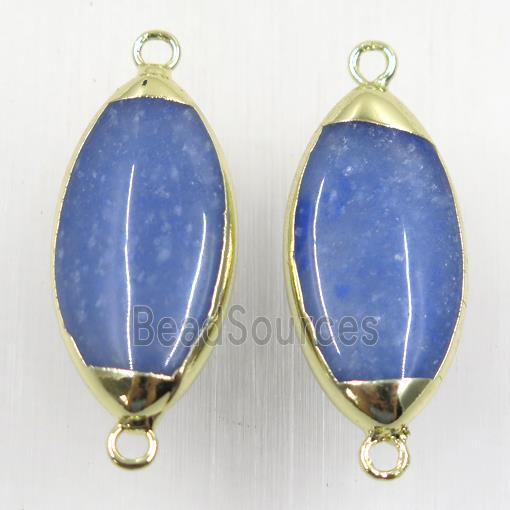 blue Aventurine connector, oval, gold plated