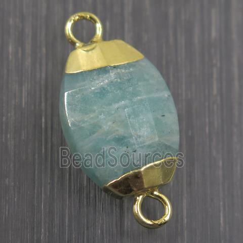 green Amazonite connector, faceted oval, gold plated