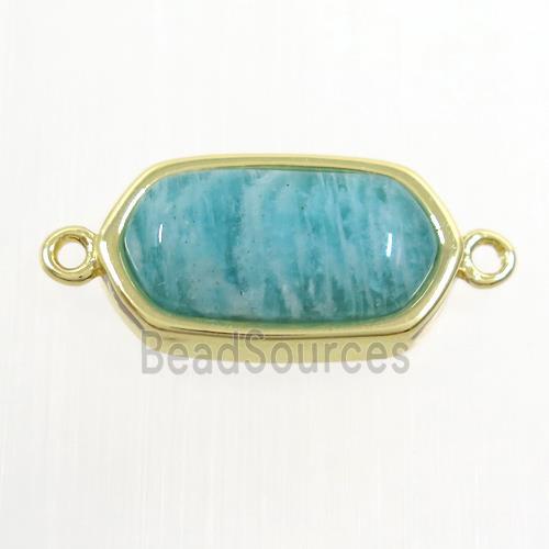 green Amazonite connector, oval, gold plated