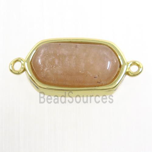 peach MoonStone connector, oval, gold plated