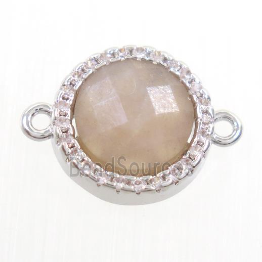 peach Moonstone connector paved zircon, circle, platinum plated