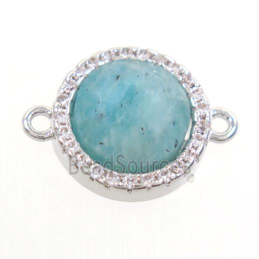 Amazonite connector paved zircon, circle, platinum plated